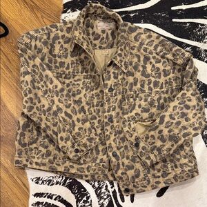 Free People Cheetah print denim jacket Size M